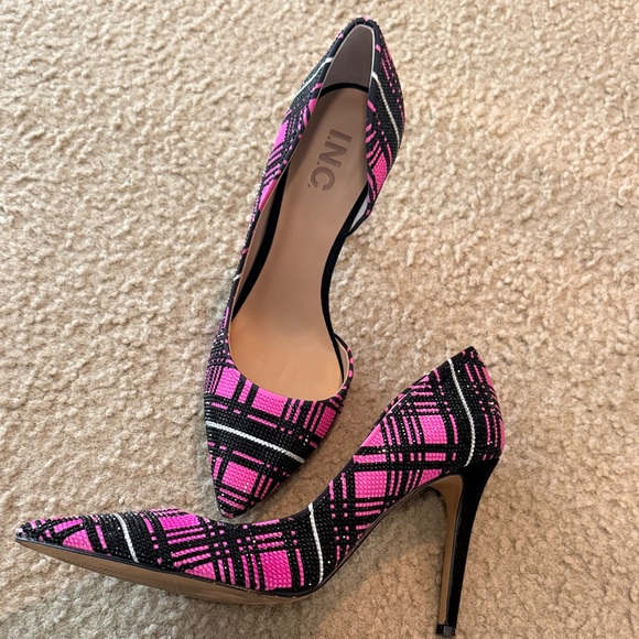 INC International Concepts Shoes - INC International Concepts Women's Black and Pink Plaid Heels